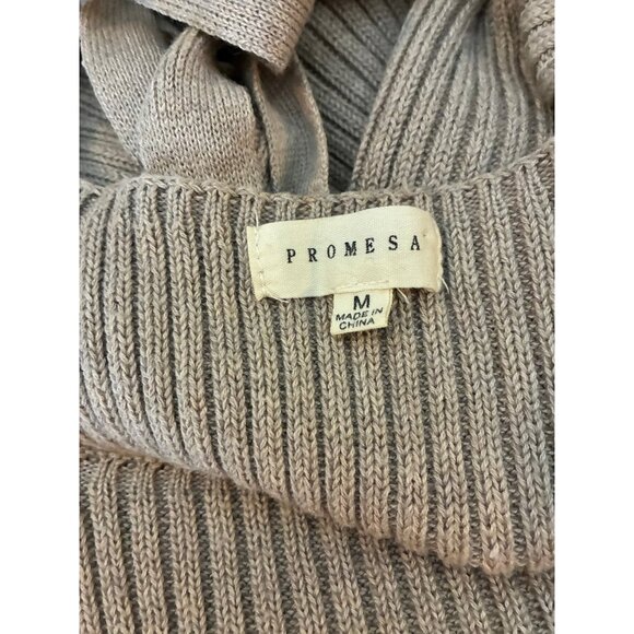 Promesa Sweater Dress Womens Size M Taupe Long Sleeve Square Neck Puff Shoulder - Picture 6 of 7